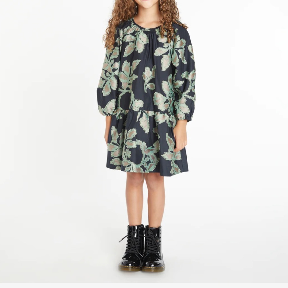 Tanya Taylor XS Mini Elisabeth Dress Black Bloom NWT Ruffle Hem Long Sleeves